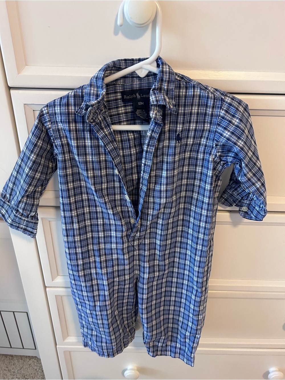 Ralph Lauren Blue Plaid Button-Down Coverall